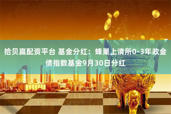 拾贝赢配资平台 基金分红：蜂巢上清所0-3年政金债指数基金9月30日分红